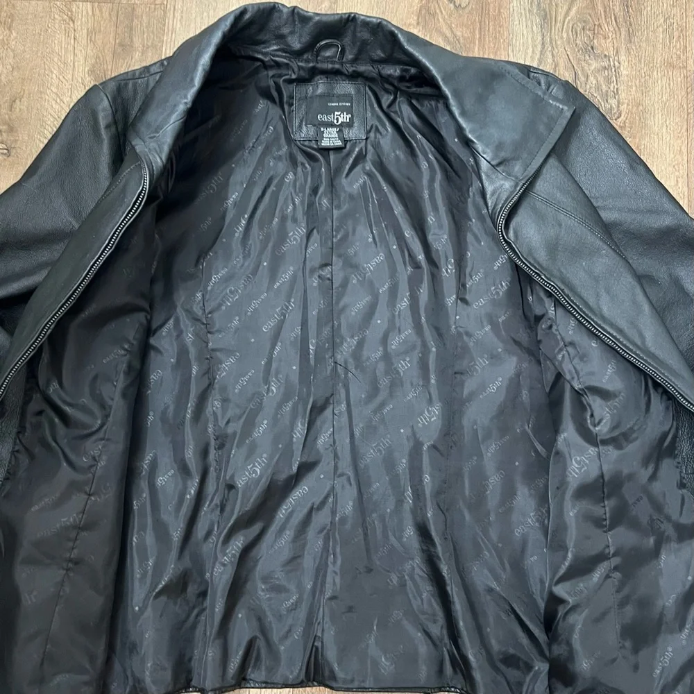 East 5th Genuine Leather Jacket Black Zip Front Lined‎ Coat Size XL